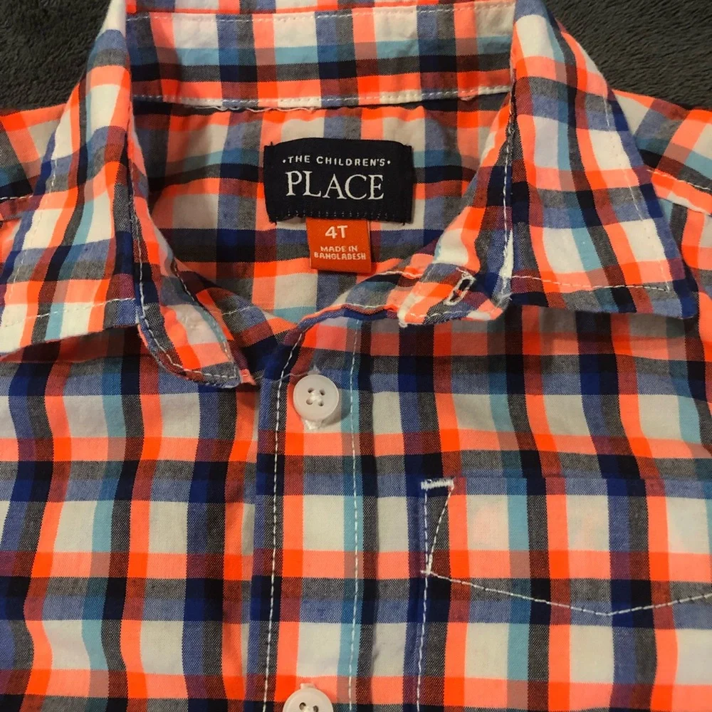 The Children’s Place• Orange | Blue Plaid Striped Button Down Long Sleeve